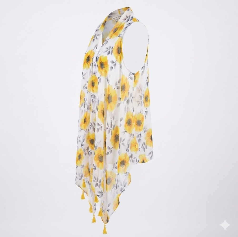 Grace & Emma Sheer Sleevrless Waterfall Kimono Topper Boho Floral Tassels OSFM - Picture 4 of 6